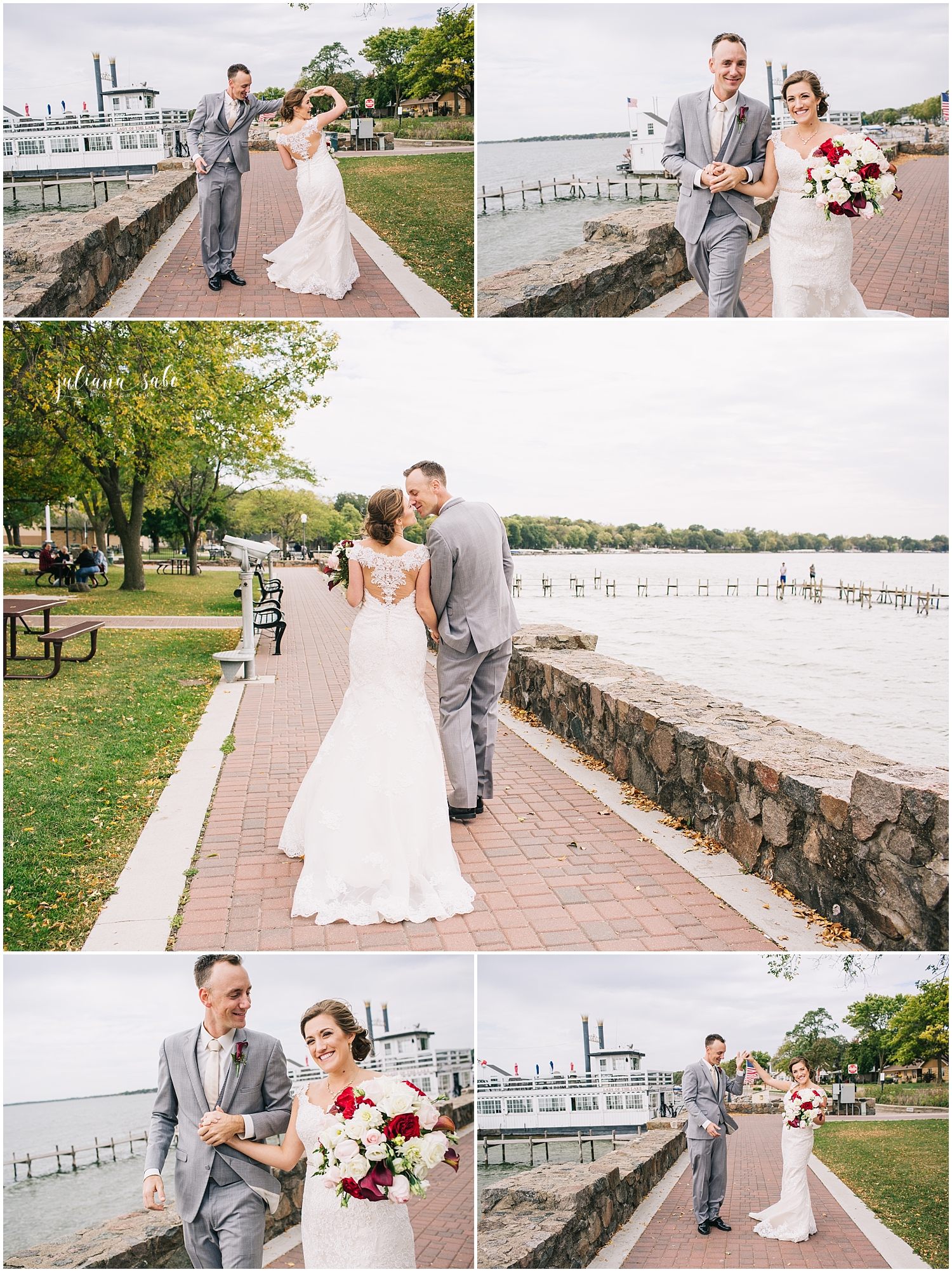 bride and groom, diamond oak event center, diamond oak wedding venue, diamond oak clear lake iowa, clear lake, iowa, ia, sea wall